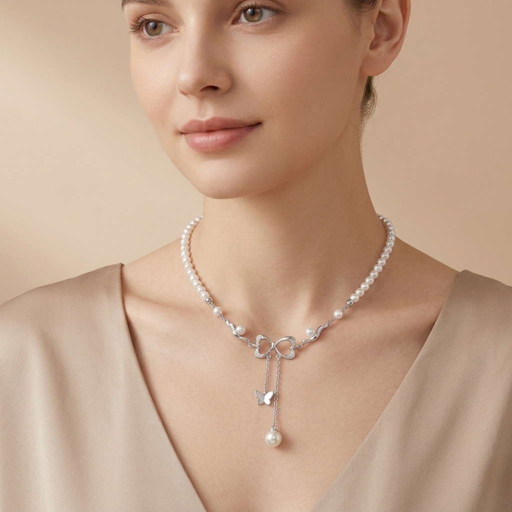 Serein Eternal Pearl &amp; Bow Necklace
