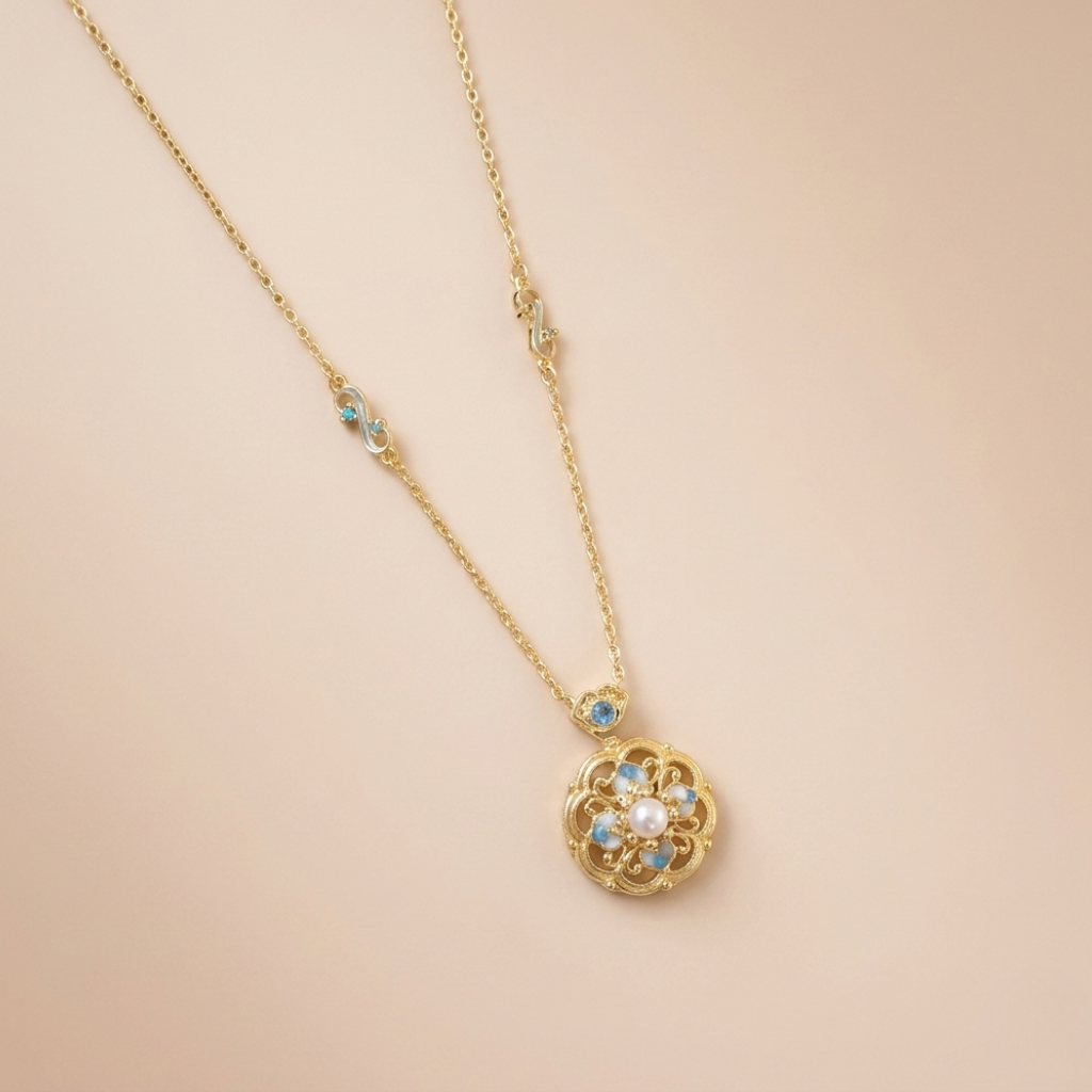 Florelle Enamel Pearl Necklace