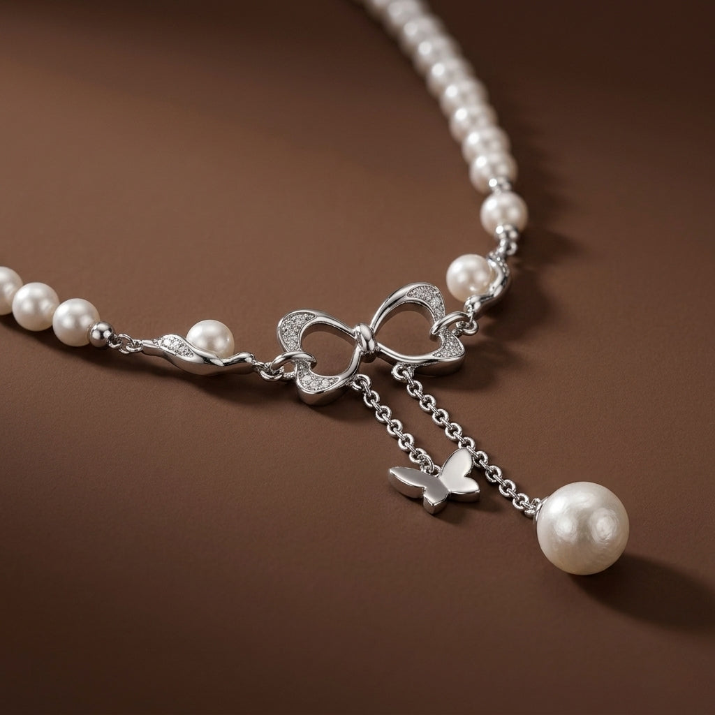 Serein Eternal Pearl &amp; Bow Necklace
