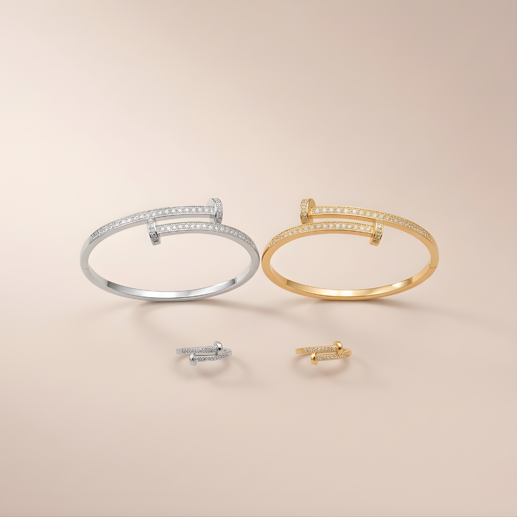Cross-Bar Zirconia Bangle Set